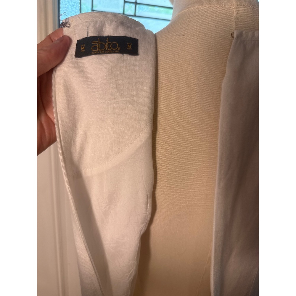 Abito White 100% Linen Sleeveless Shift Dress Pleated Bib Pintuck Hem Size M
